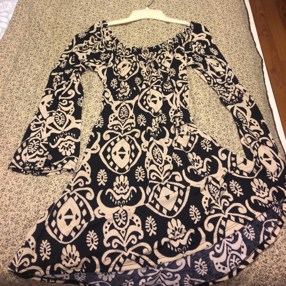 Tribal print slink dress with bell sleeves