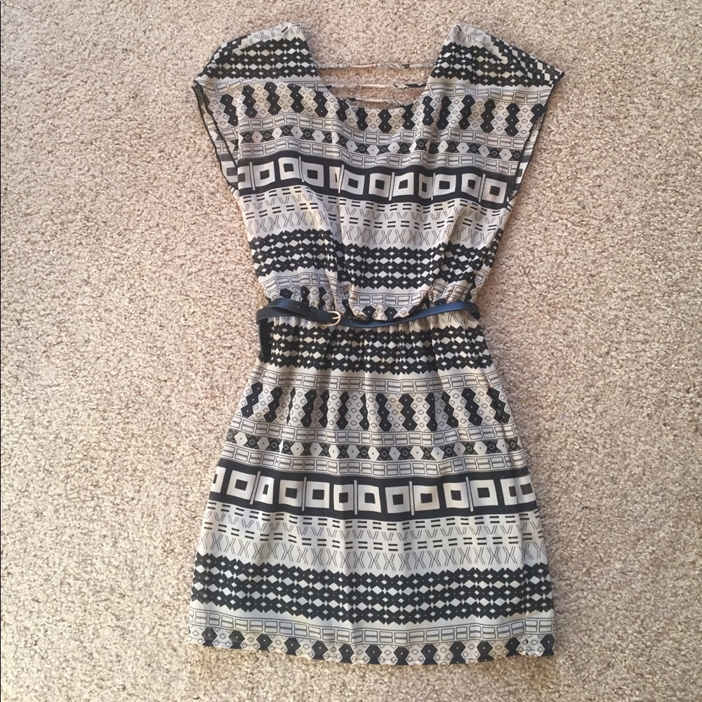 Tan & black printed dress
