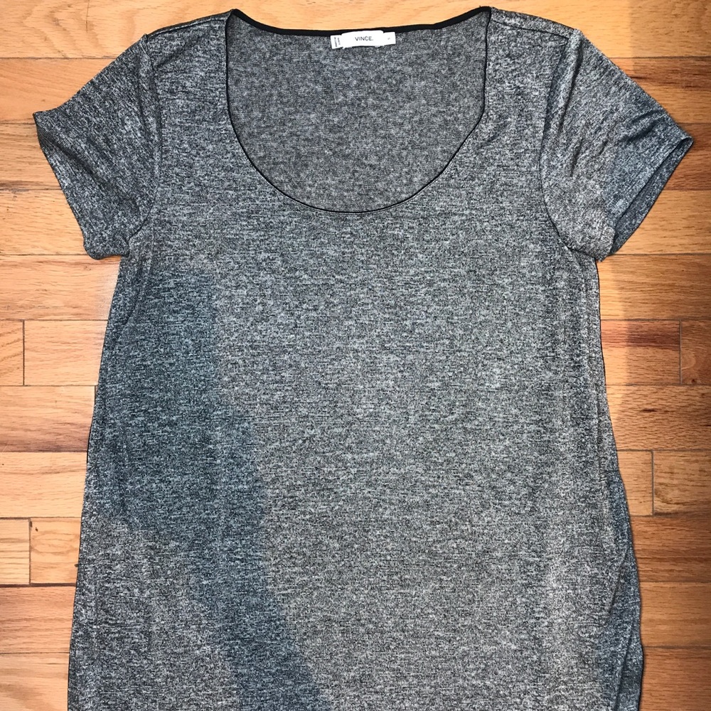 VINCE. Grey Relaxed Fit Tee with Black Piping