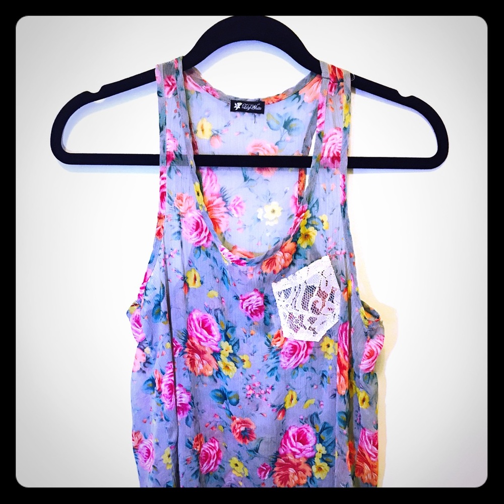 Long Floral Flowy Sheer Tank Top