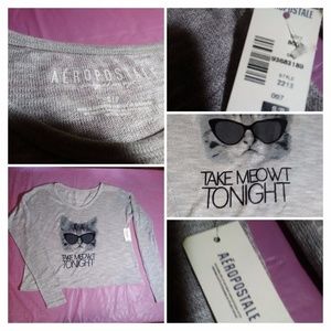 Aeropostale Grey "Take Meowt Tonight " Shirt w Cat