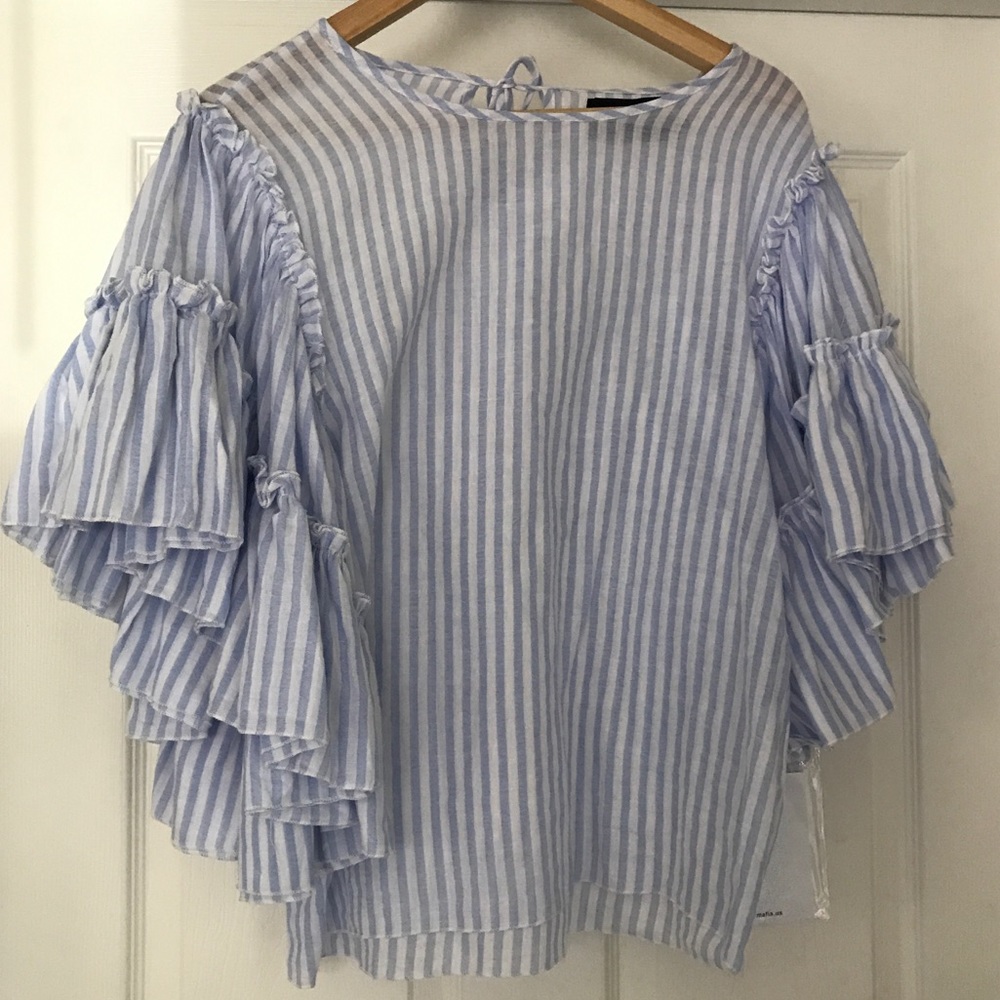 Style Mafia Finn Top Blouse Ruffle Sleeve Stripe - Picture 6 of 8
