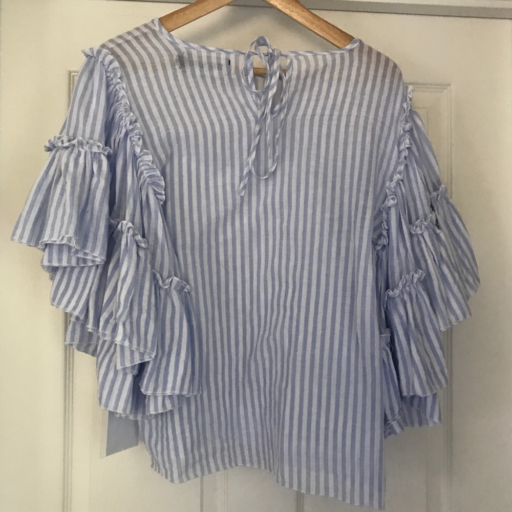 Style Mafia Finn Top Blouse Ruffle Sleeve Stripe - Picture 8 of 8