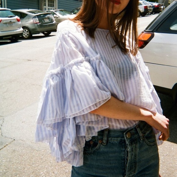 Style Mafia Finn Top Blouse Ruffle Sleeve Stripe - Picture 2 of 8