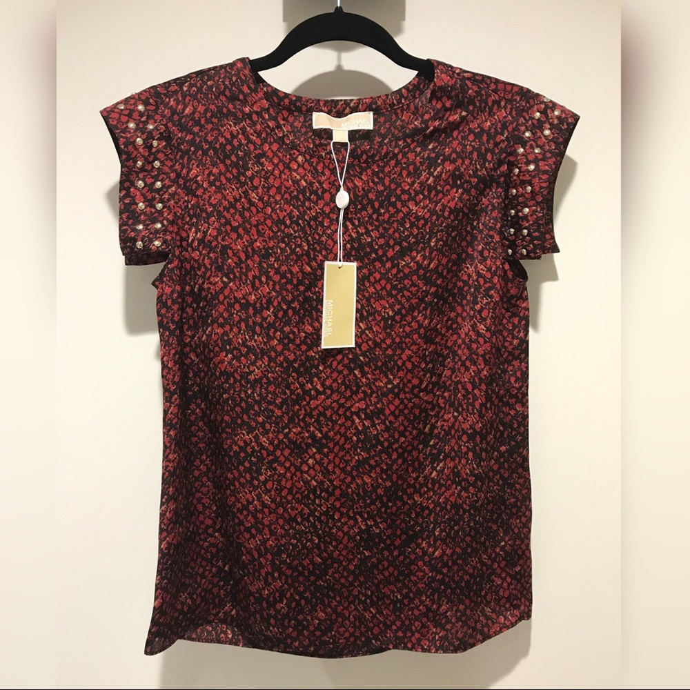 Michael by Michael Kors Cap Sleeve Studded Top