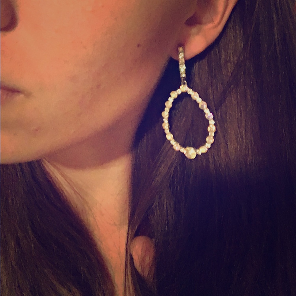 Iridescent dangle earrings.