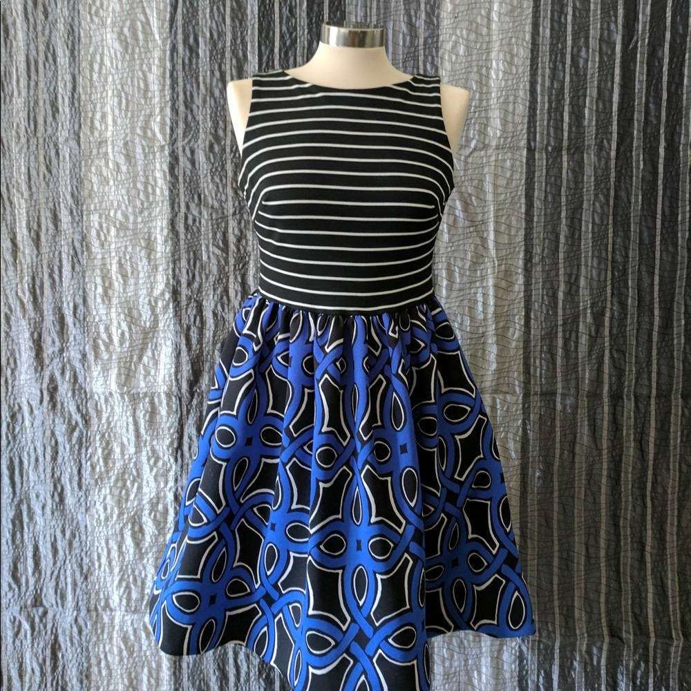 Mixed Print Flare Dress