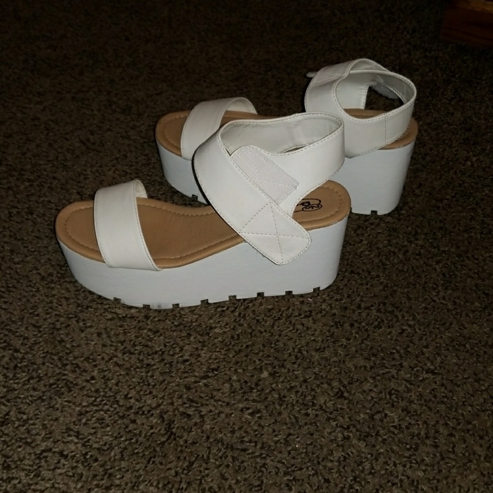 White platform heels