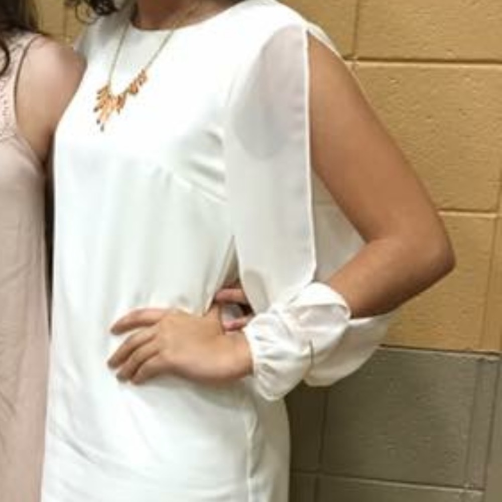 White Long Cut Sleeve Dress