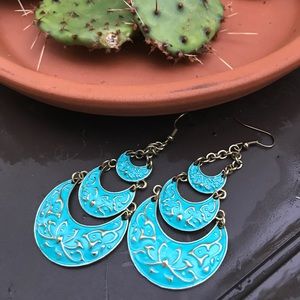 Baby Blue and Gold Chandelier Earrings