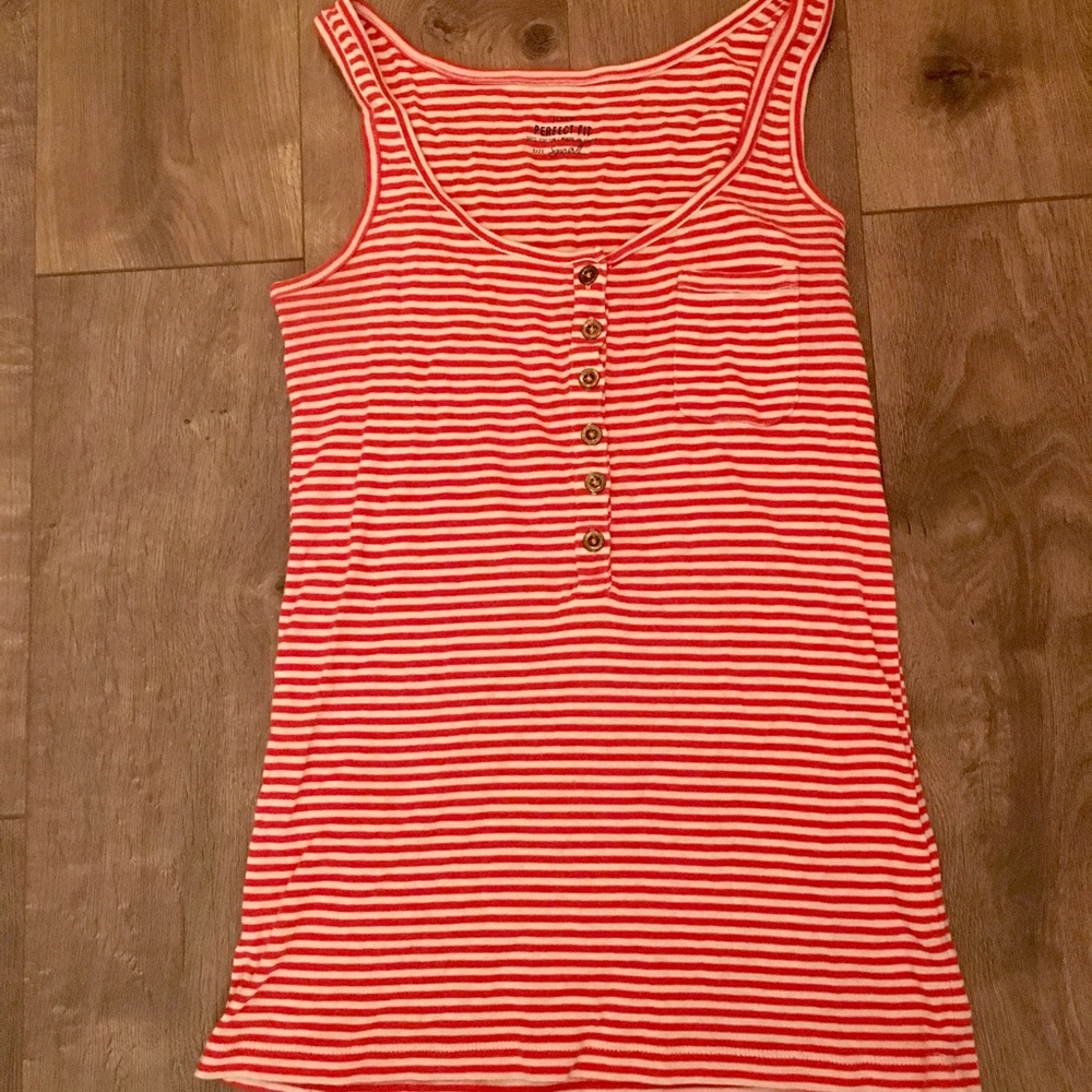 J. Crew Red and white striped cotton tank top