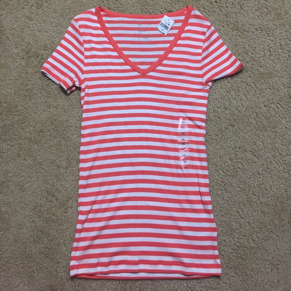 Orange and white striped v neck nwt