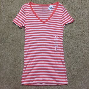 Orange and white striped v neck nwt