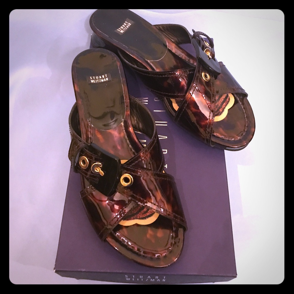 🤩 Stuart Weitzman Tulsa Cognac Tartaruga 🐢 Slide