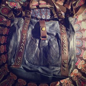 Rare Navy and Brown Leather Lucky Brand Bag