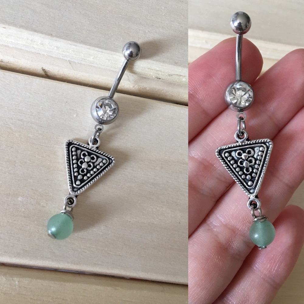 Green Boho Triangle Belly Button Ring