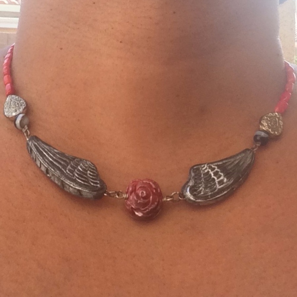 Winged Rose Women's Necklace Artisan Steampunk