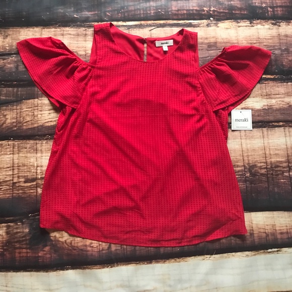 << Bright Red Off the Shoulder Shirt Top >> - Picture 2 of 6