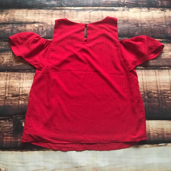<< Bright Red Off the Shoulder Shirt Top >> - Picture 5 of 6