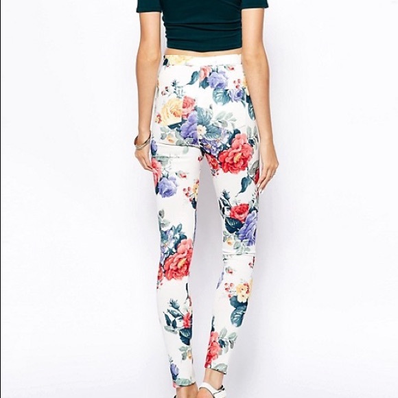 ASOS Floral Scuba Tregging Trousers - Picture 2 of 5