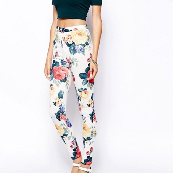 ASOS Floral Scuba Tregging Trousers - Picture 3 of 5