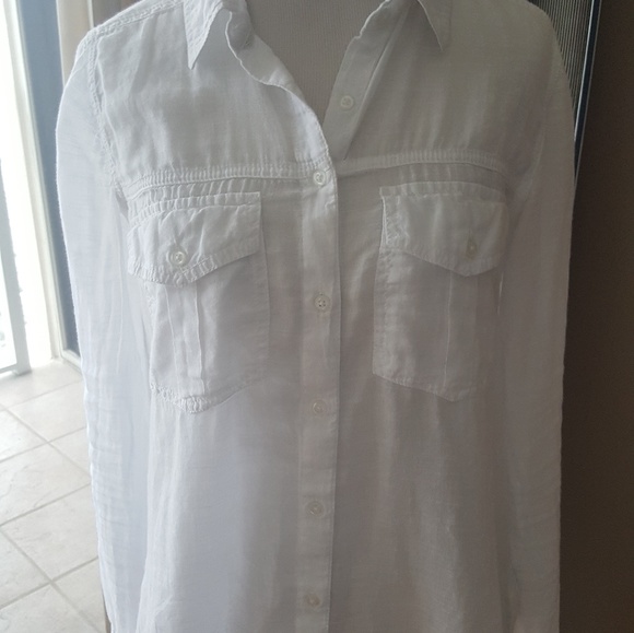 White Linen Long Sleeve Button Up Shirt - Picture 1 of 7