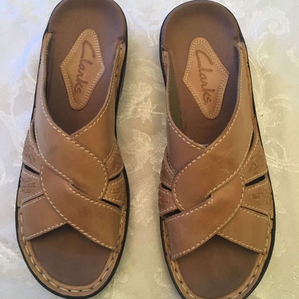 Clarks leather slides