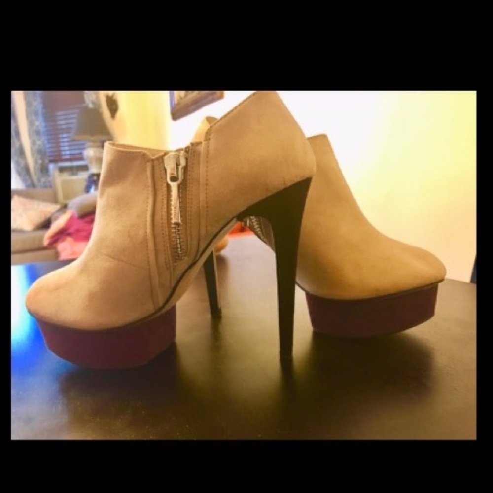 Beige & Burgundy Platform Booties
