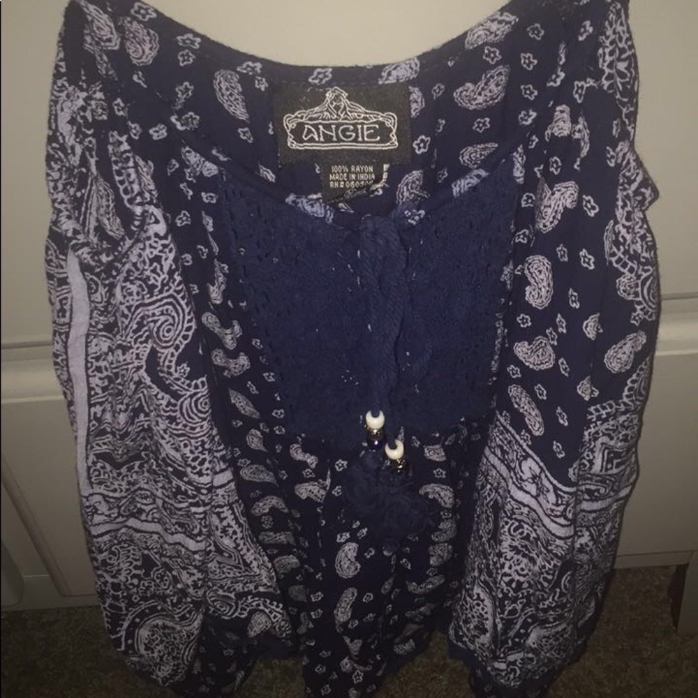 Blue lace floral blouse