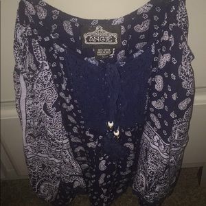 Blue lace floral blouse