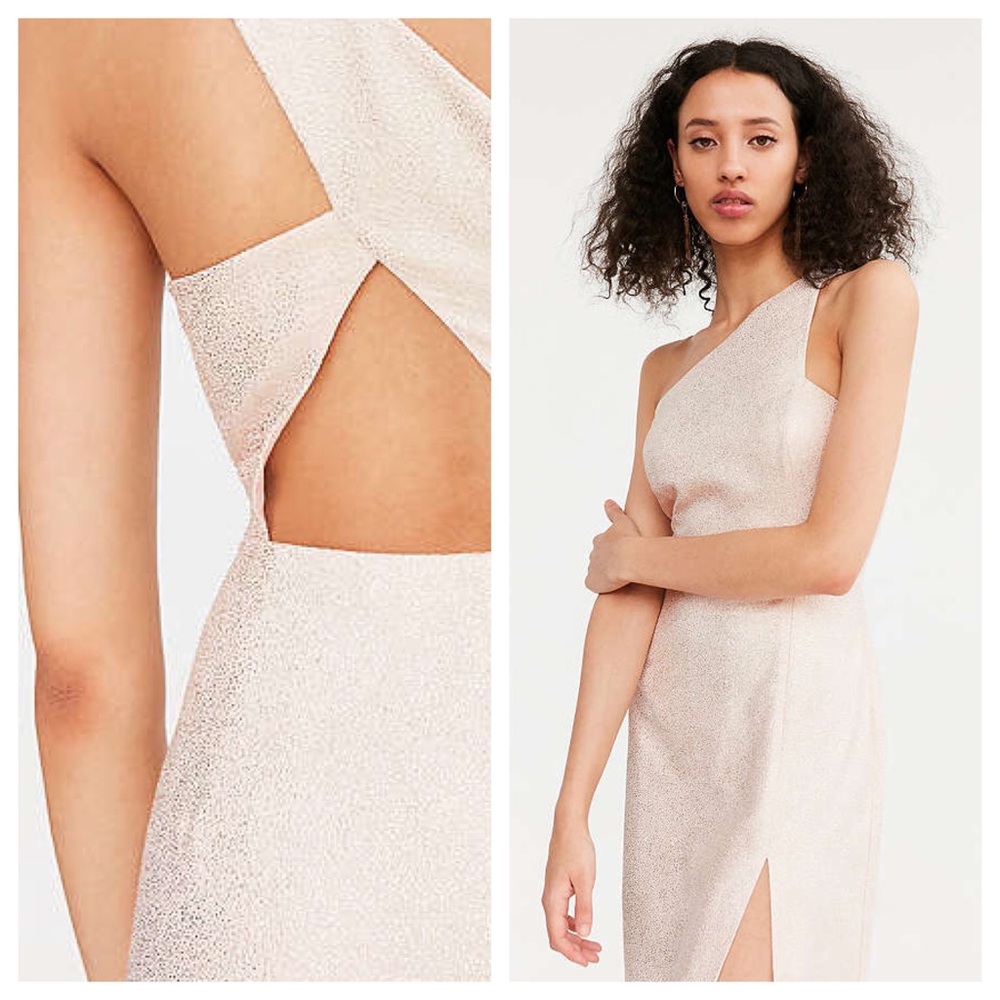 NWT UO Blush Glitter One Shoulder Slit Maxi Dress - Picture 4 of 8