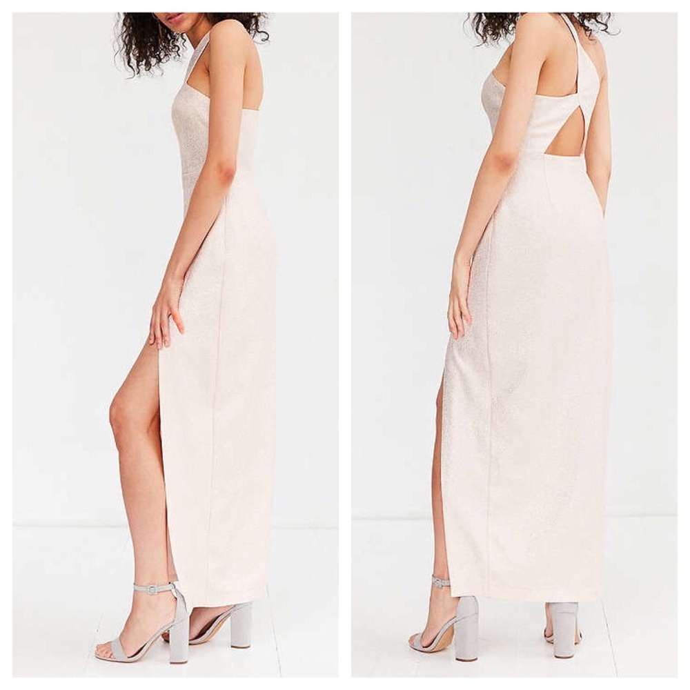NWT UO Blush Glitter One Shoulder Slit Maxi Dress - Picture 2 of 8