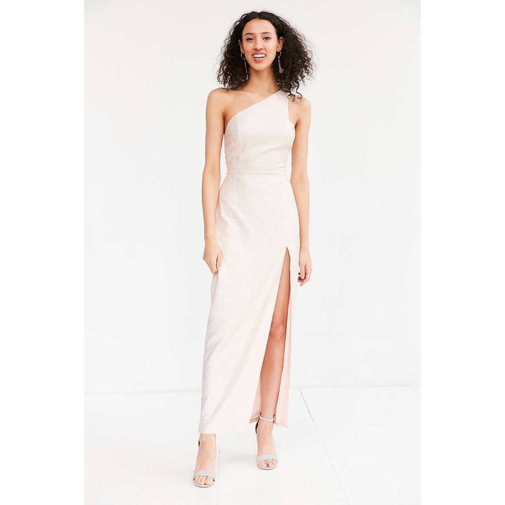 NWT UO Blush Glitter One Shoulder Slit Maxi Dress - Picture 5 of 8