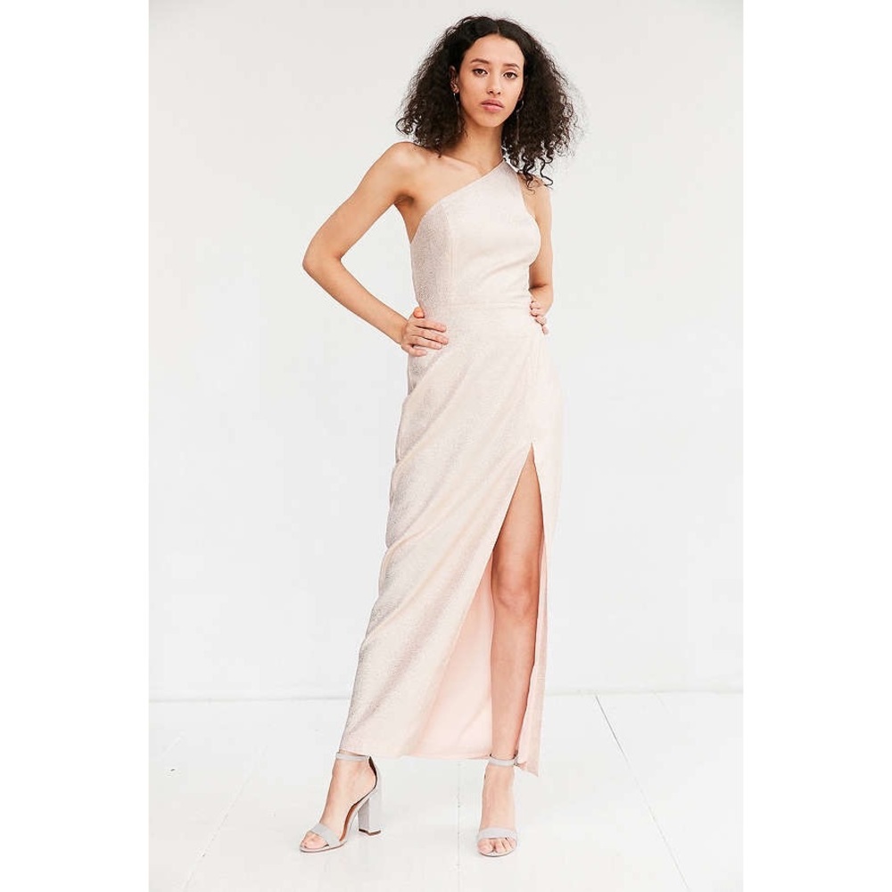 NWT UO Blush Glitter One Shoulder Slit Maxi Dress - Picture 6 of 8
