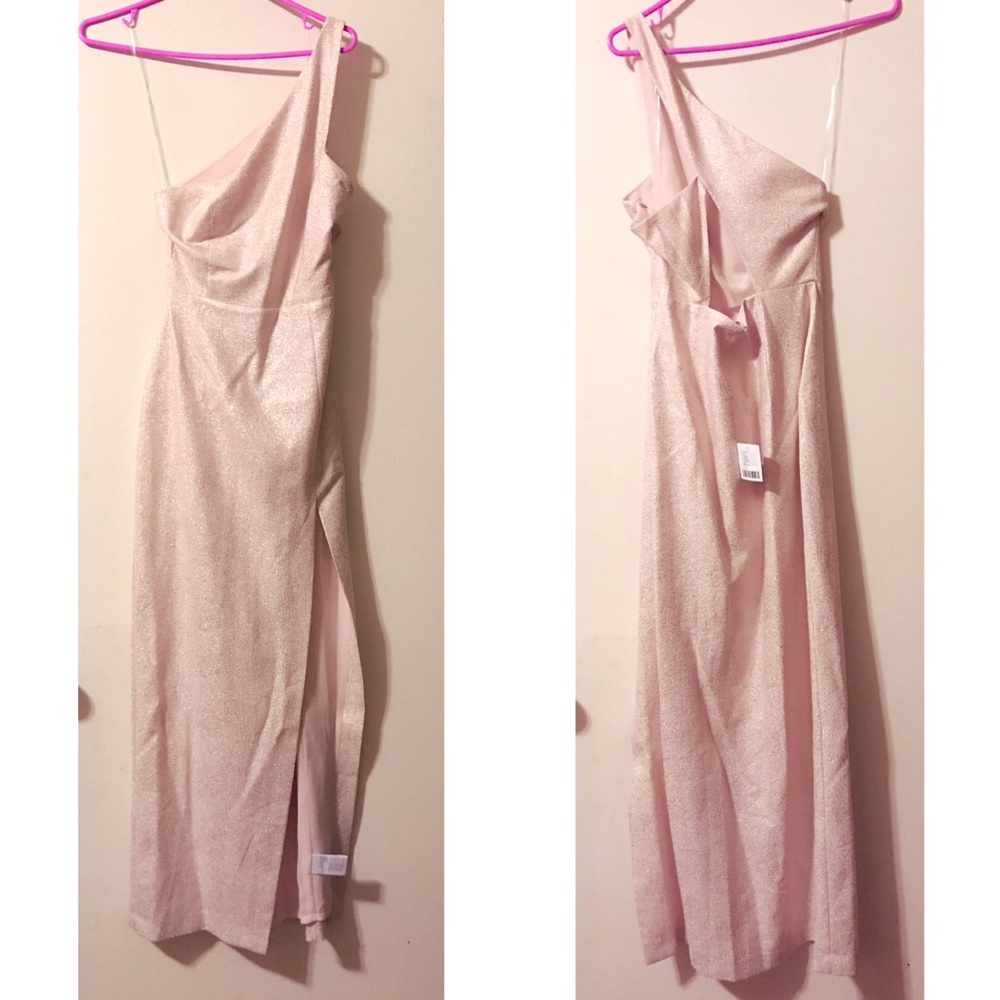 NWT UO Blush Glitter One Shoulder Slit Maxi Dress - Picture 7 of 8