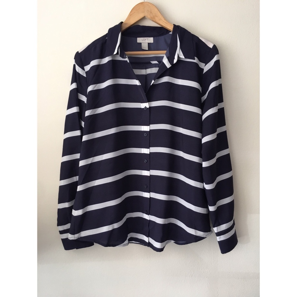 LOFT navy and white stripe blouse