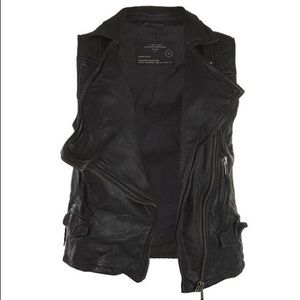 All Saints black leather moto Stanton gilet Sz 6