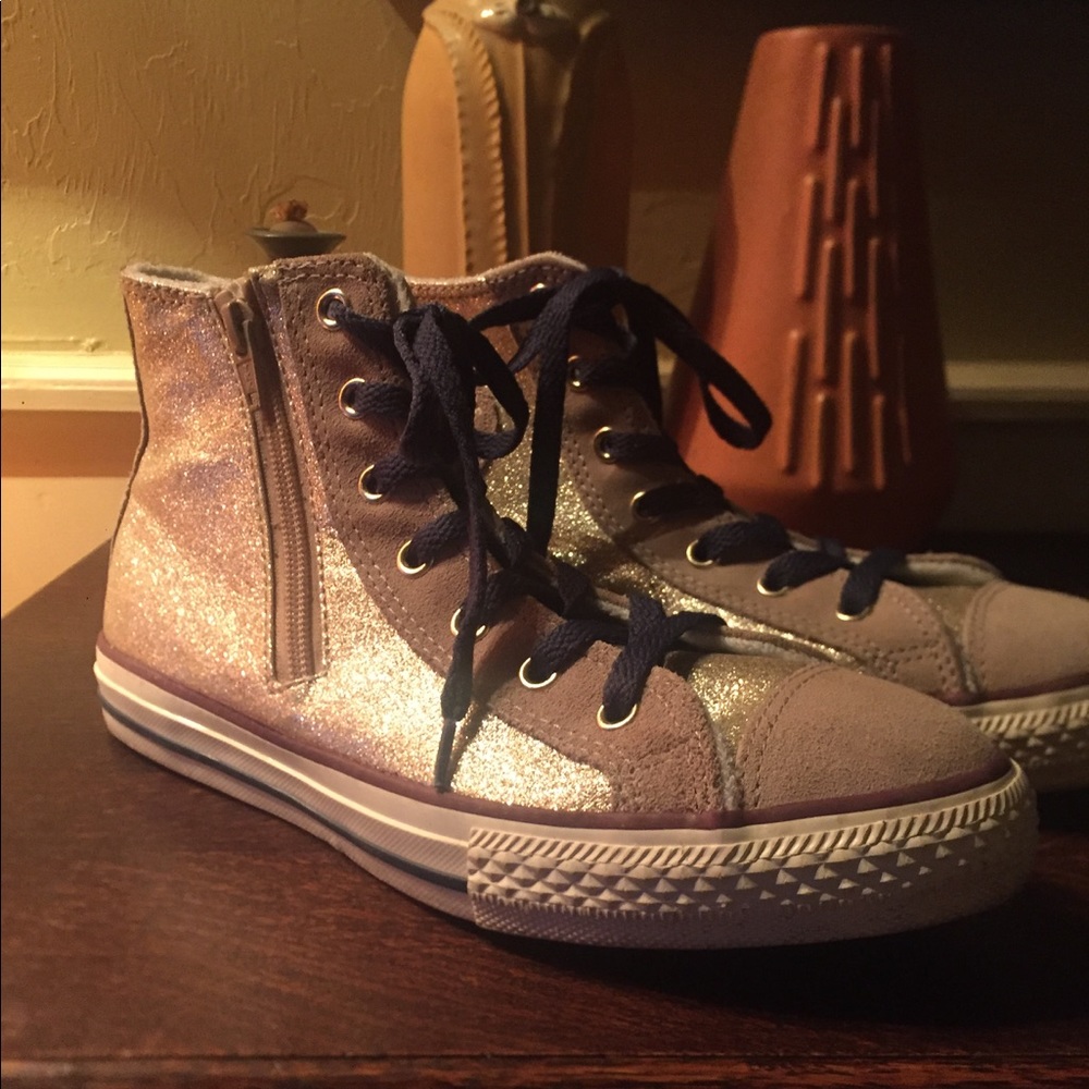Kids gold glitter Converse hightop with side zip
