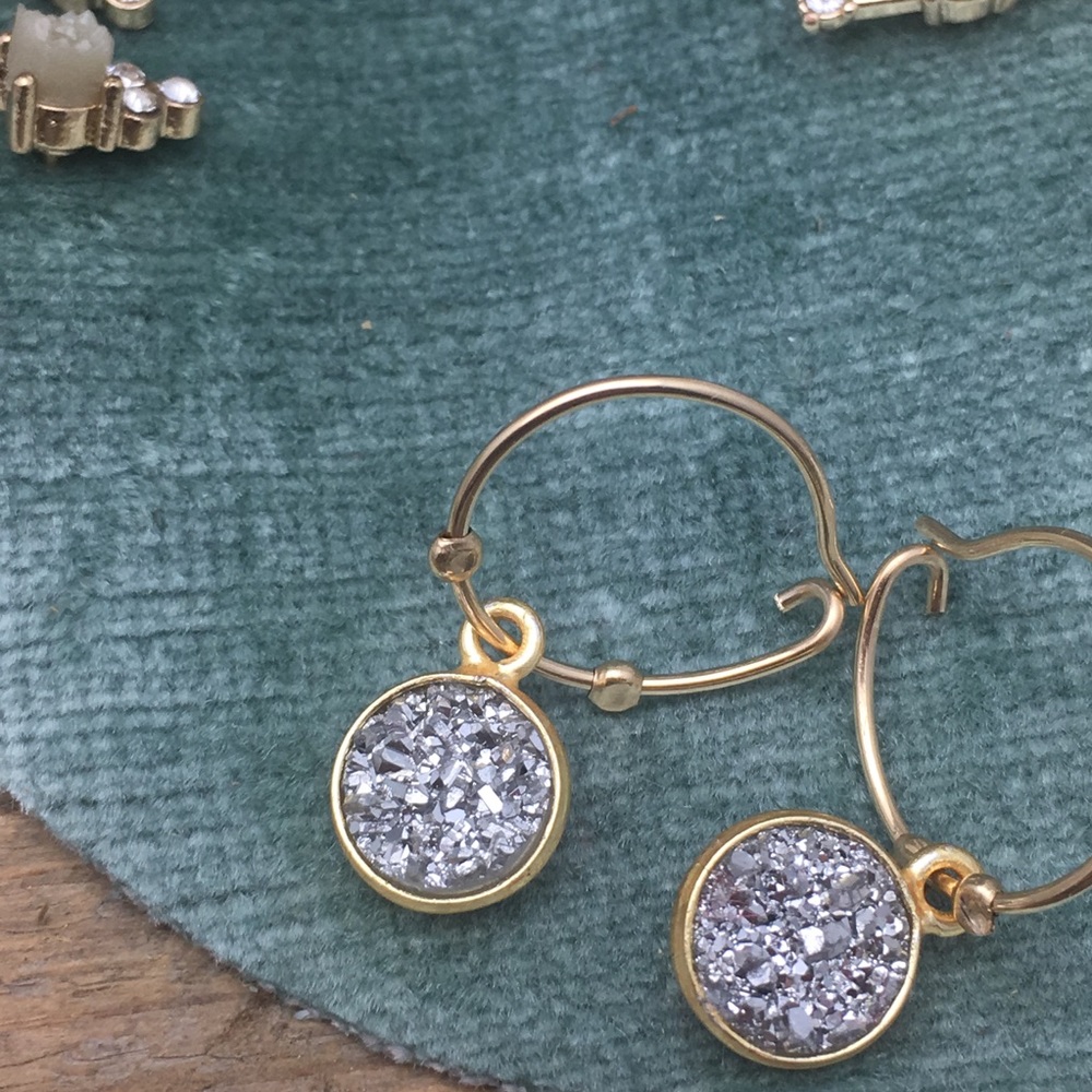 Delicate Pyrite Druzy hoops - Picture 4 of 5