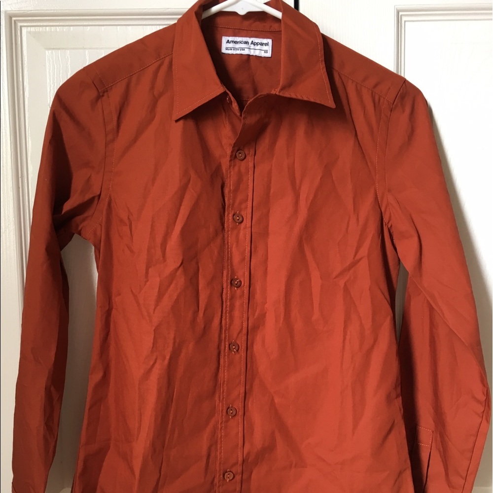 NWOT AA terra cotta brown button up shirt