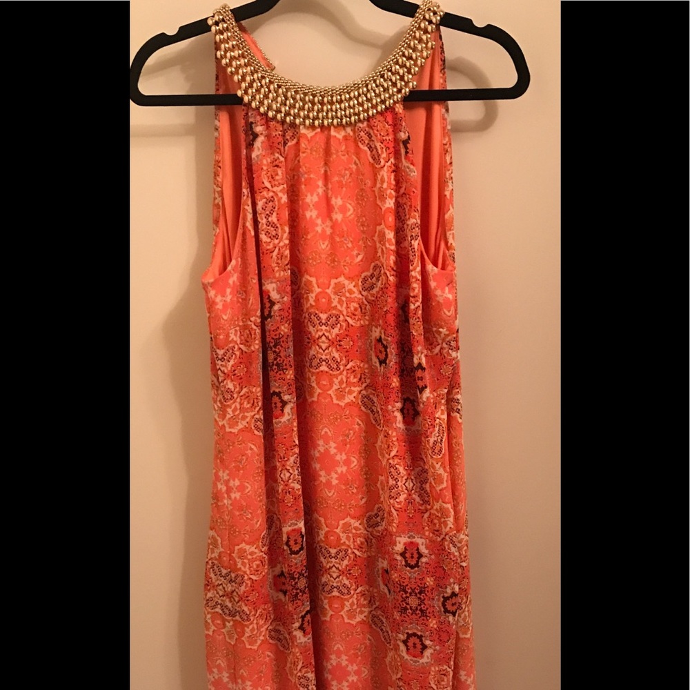 Beautiful Coral maxi with gold neck line!