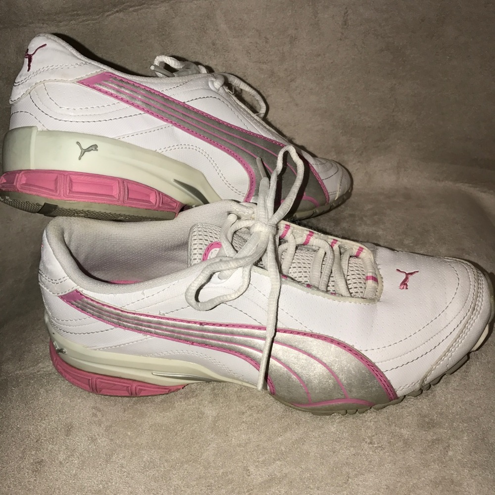 Puma Women's White Leather w/ Pink & Silver Trim.