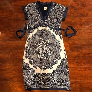 ECI | Navy & White Tie Back Satin Dress