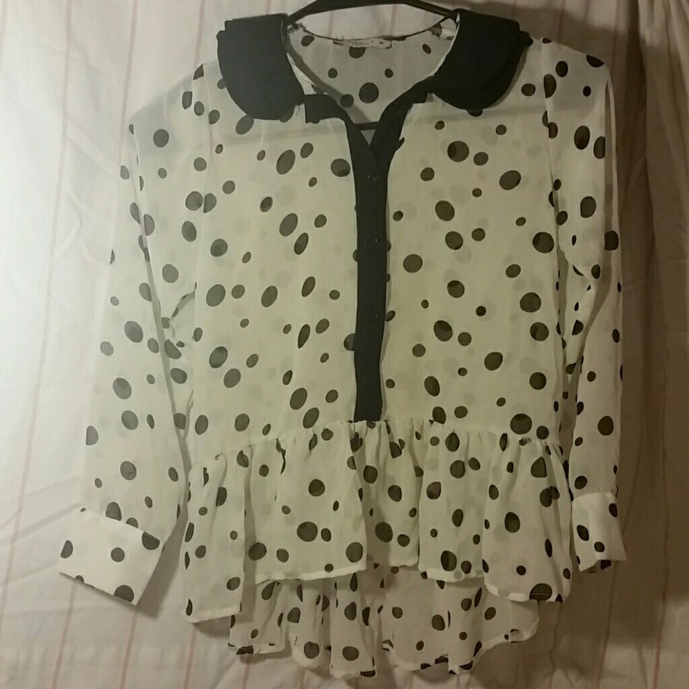Pink premium kids black white polka dot blouse