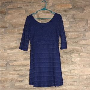 Navy Blue 3/4 Sleeve Lace Dress