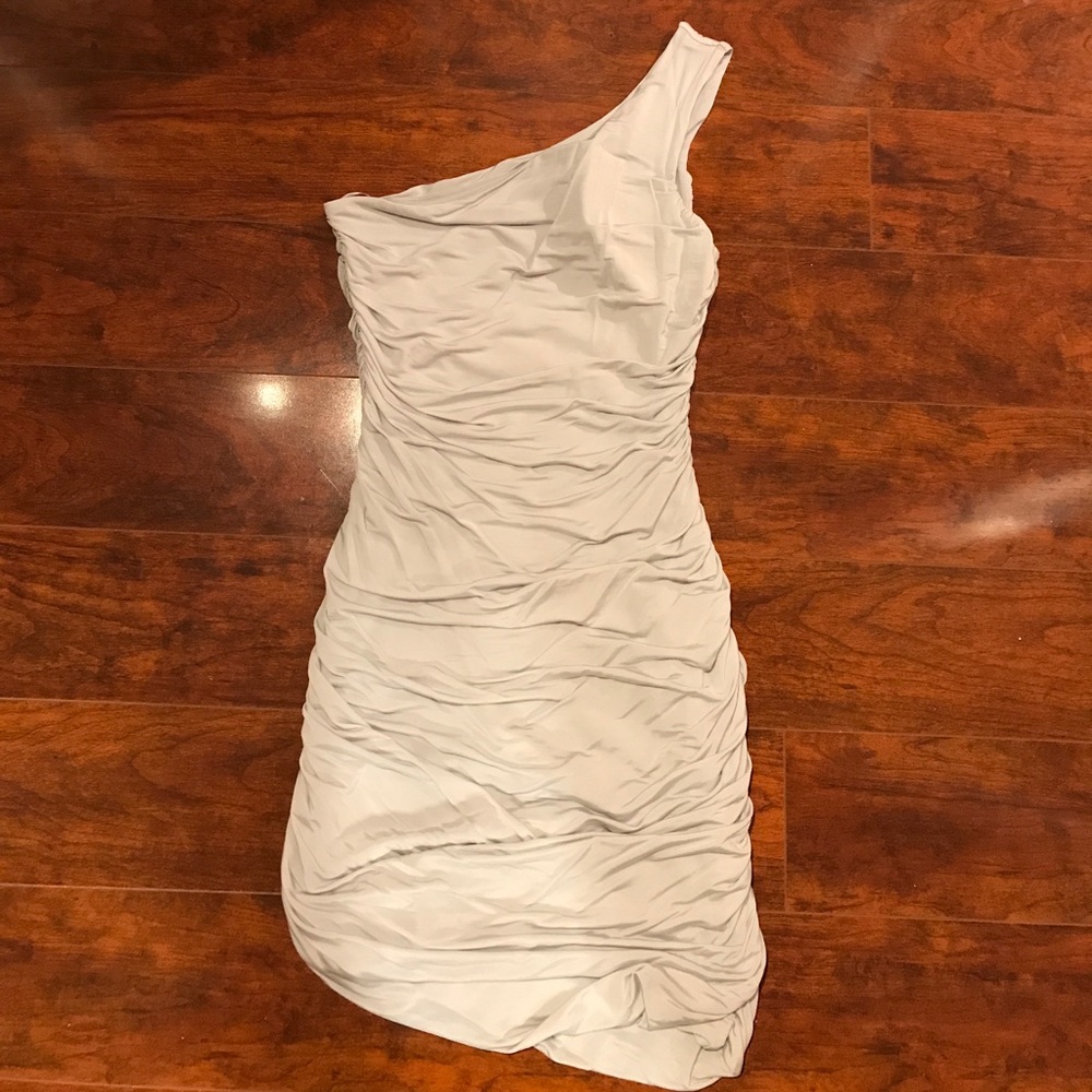 H&M | Silver/Grey Ruched One Shoulder Dress