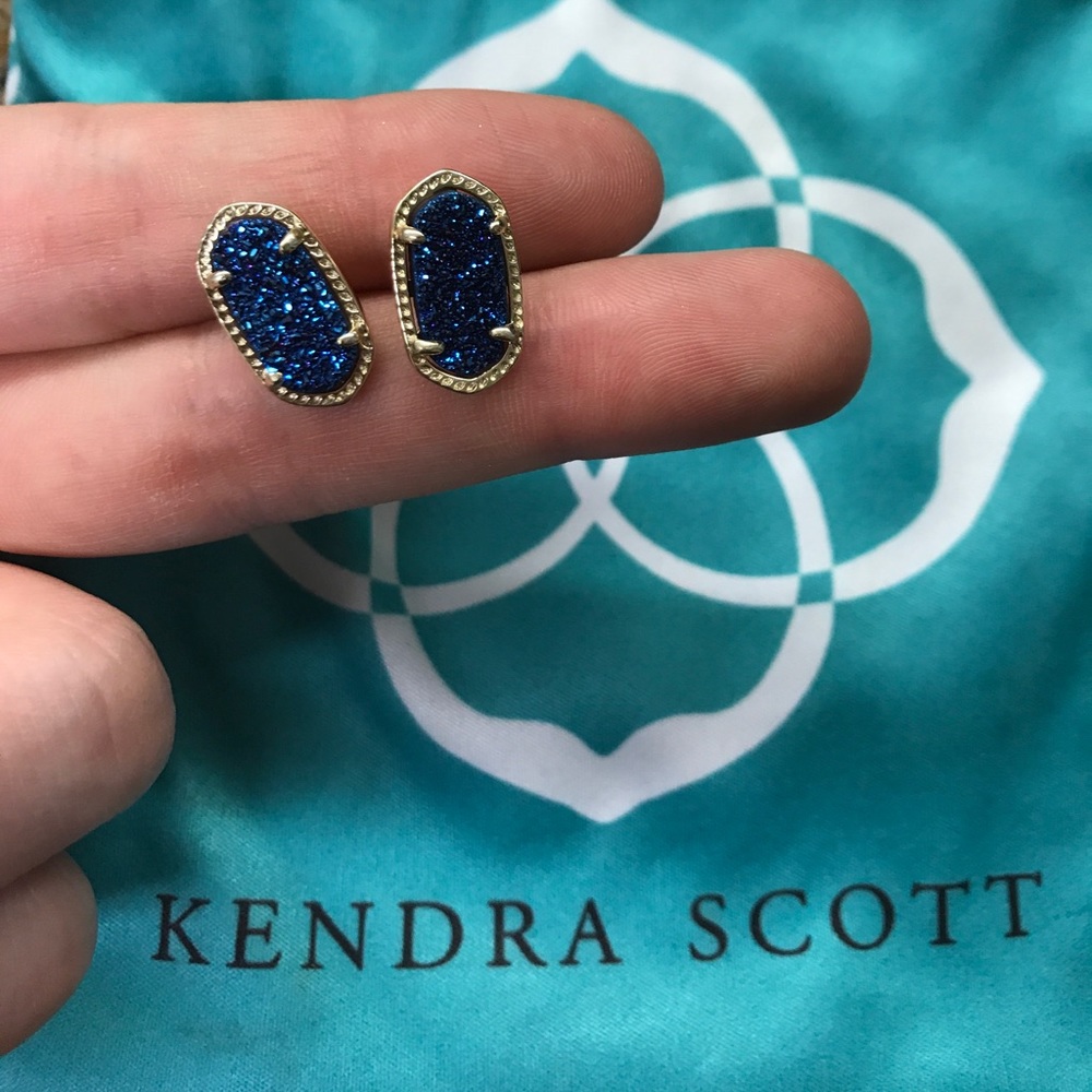 NWOT Kendra Scott Ellie Blue Drusy Stud Earrings