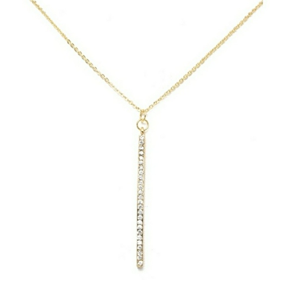 New 💎Gold Crystal Studded Bar Necklace - Picture 2 of 2