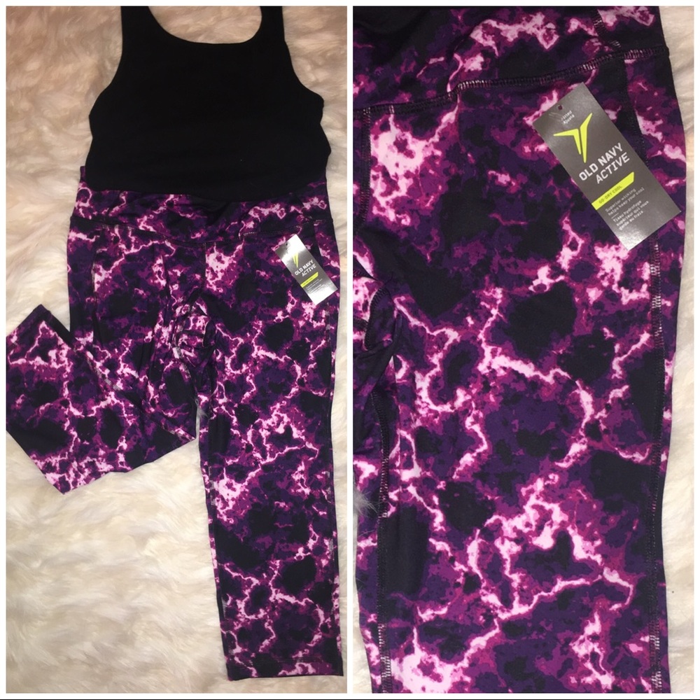 Old Navy L Black & Purple Compression Capris -NWT