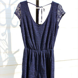 Hollister ROMPER: Navy crochet-style